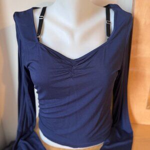 Deep Blue Long Sleeve Square Neck Women's Shirt